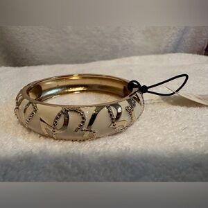 NWT- Manluck Gold tone and Ivory Enamel Bangle